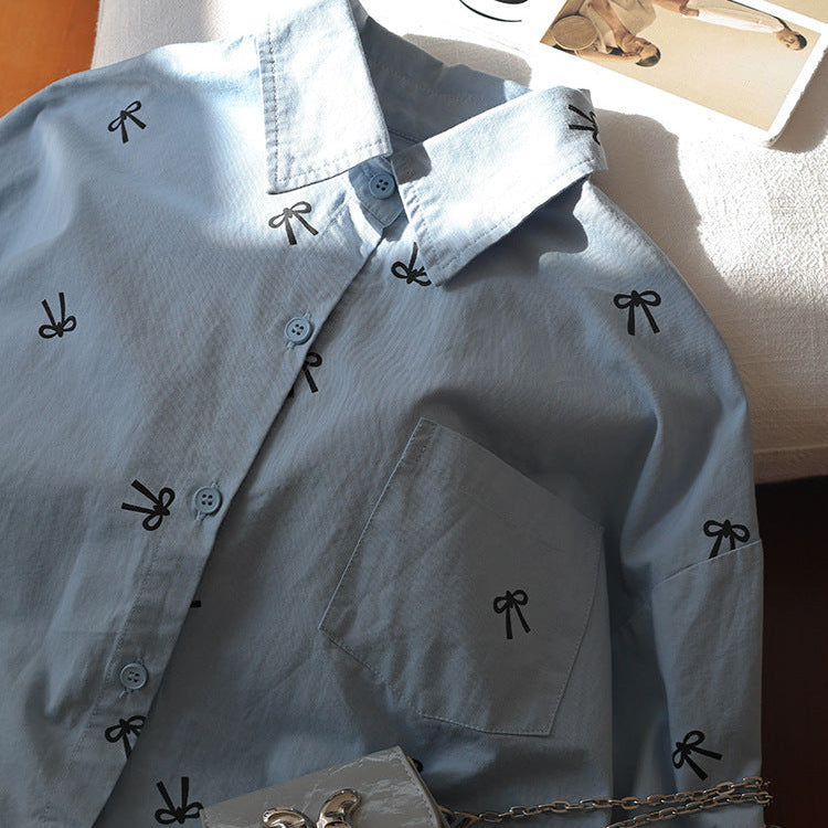 Girls’ Bow Print All-Over Long Sleeve Casual Shirt