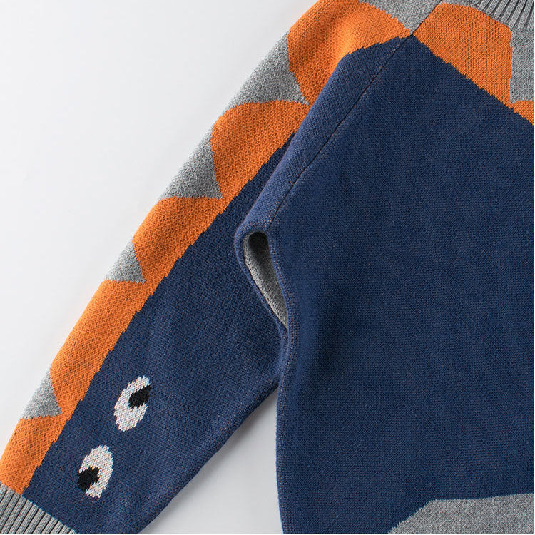 Suéter de punto de moda con diseño de dinosaurio de dibujos animados para niños