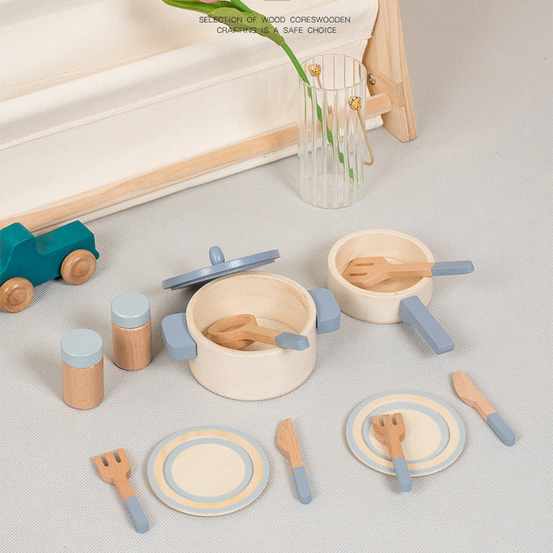 Children's Realistic Kitchen Cookware Set Wooden Pretend Play Toy