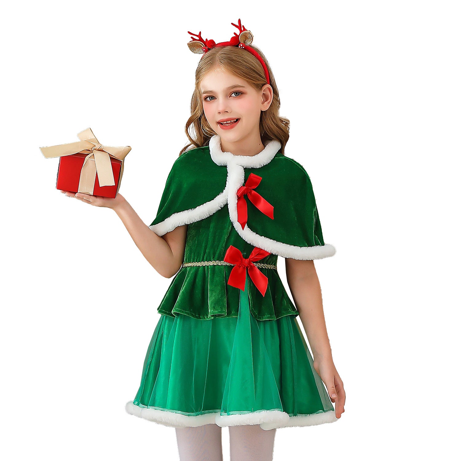 Christmas Costume Kids Cape Shawl Christmas Party Dress