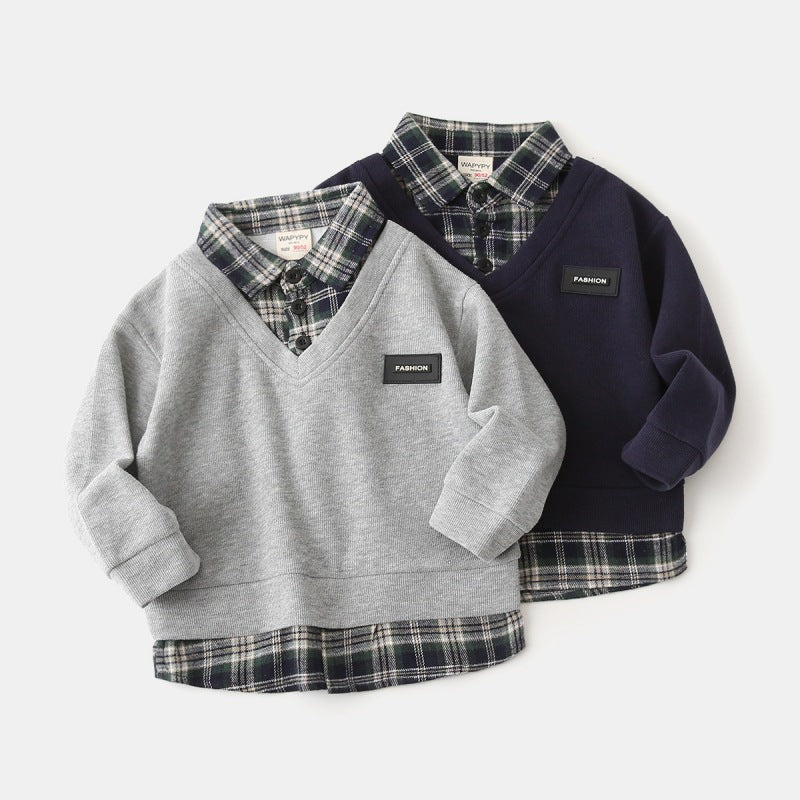 Boys’ Faux Layered Casual Long Sleeve Shirt