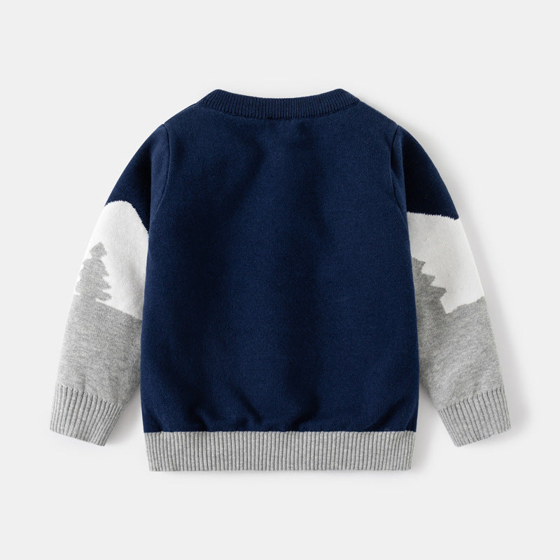 Boys Snowy Mountain Bear Thick Warm Sweater