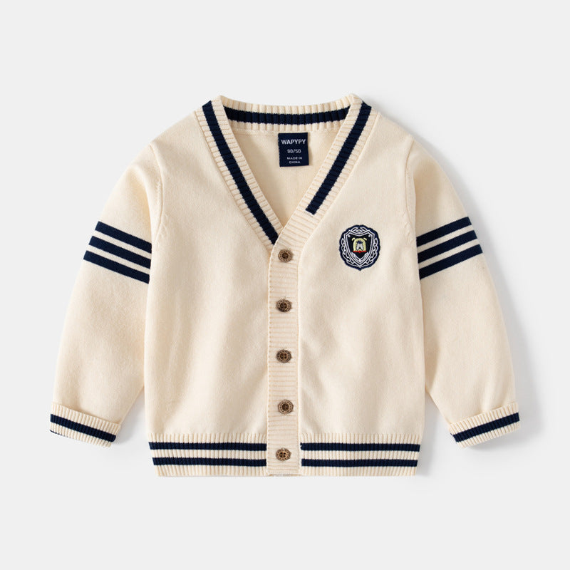 cárdigan de punto bordado con cuello en V para niño