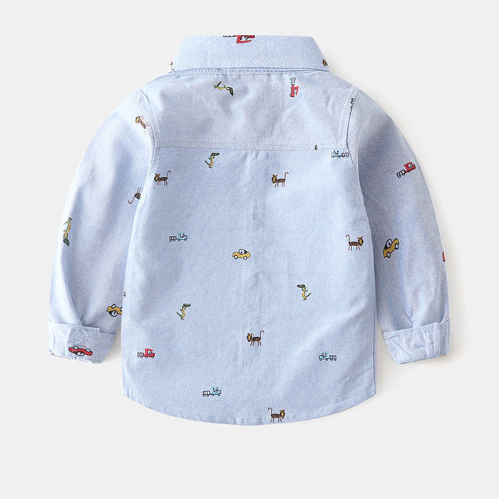Boys’ Casual Long Sleeve Cartoon Print Shirt