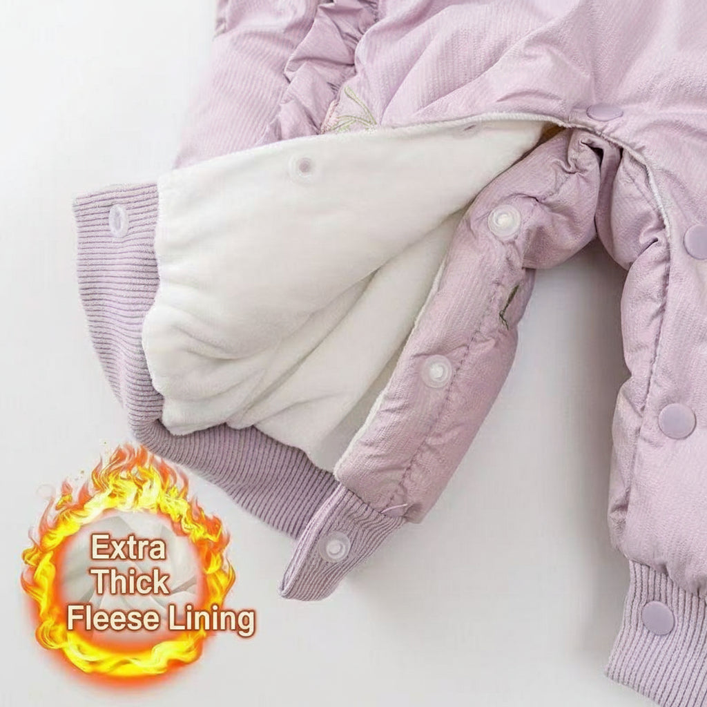 Mono de nieve de una pieza con capucha y forro polar grueso para bebé niña