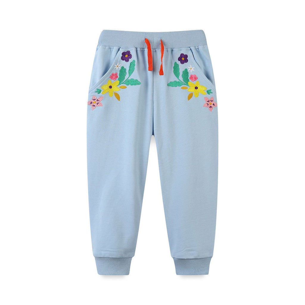 Girls Sports Pants Kids Trendy Embroidered Long Sweatpants