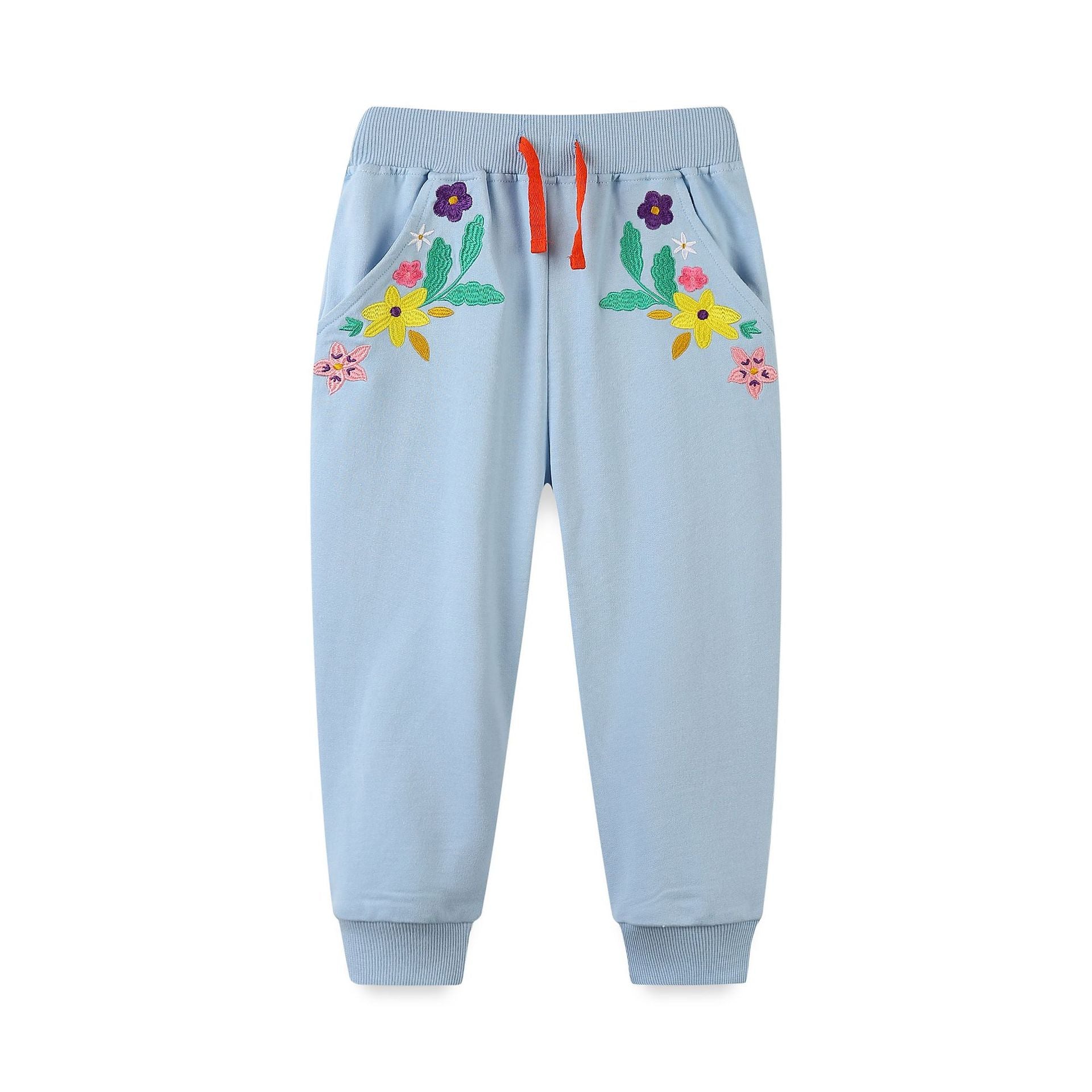 Girls Sports Pants Kids Trendy Embroidered Long Sweatpants