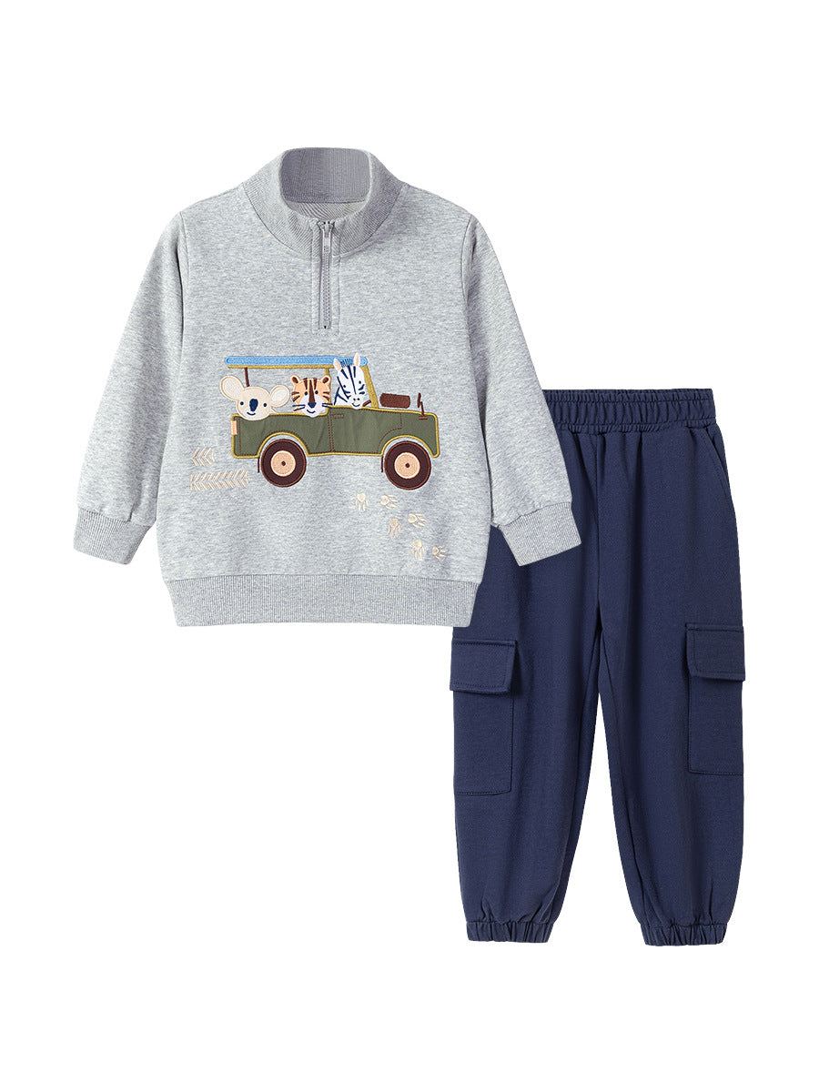 Boys Fall Cartoon Sweatshirt and Pants Outfit Set