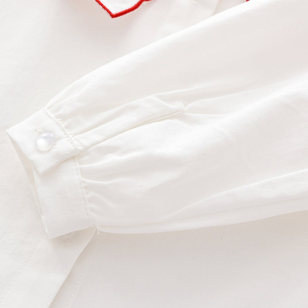 Chemise en coton à manches longues avec col en cœur pour bébé fille