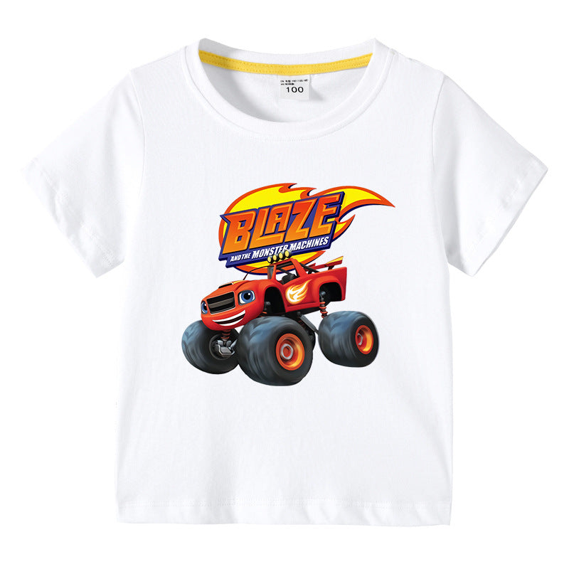 Children's Summer Short Sleeve T-Shirt Cars Boys Cartoon Base Layer