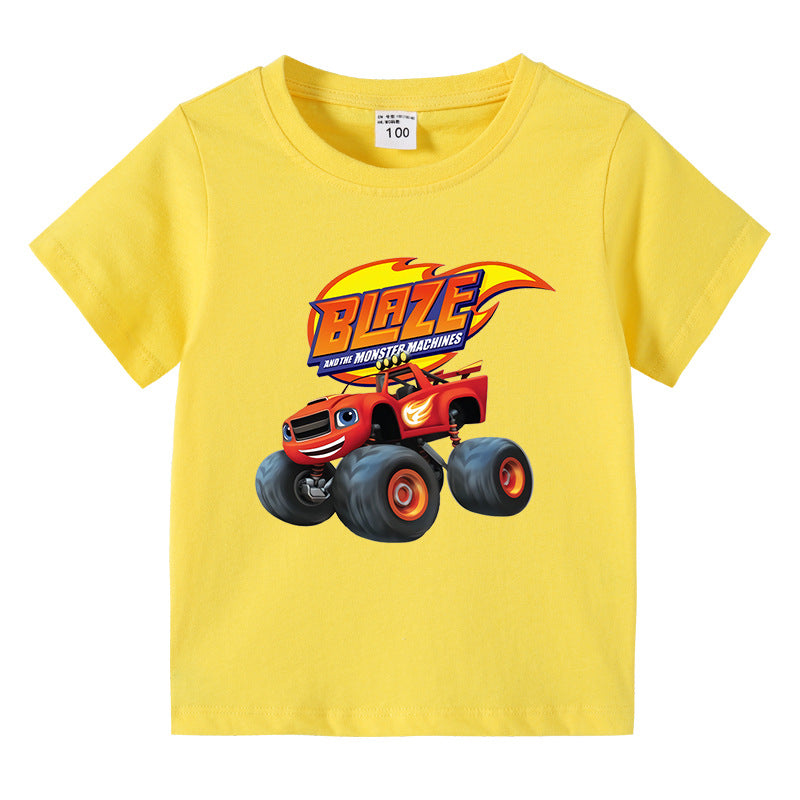 Children's Summer Short Sleeve T-Shirt Cars Boys Cartoon Base Layer