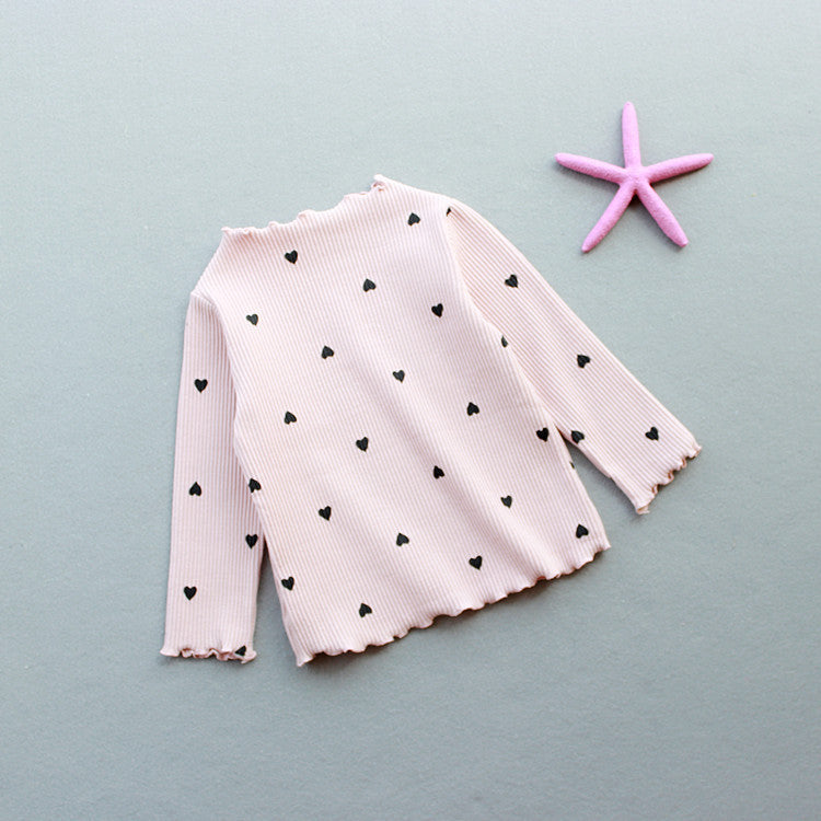 Girls’ Heart Ribbed Long Sleeve Cotton T-Shirt