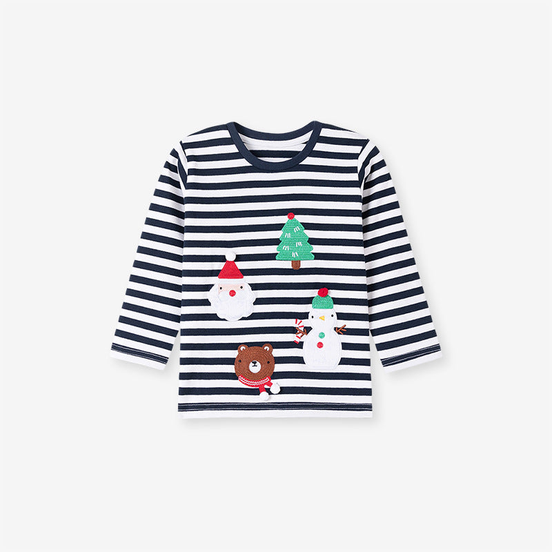Autumn Christmas Boys Outfit Cartoon Striped Set