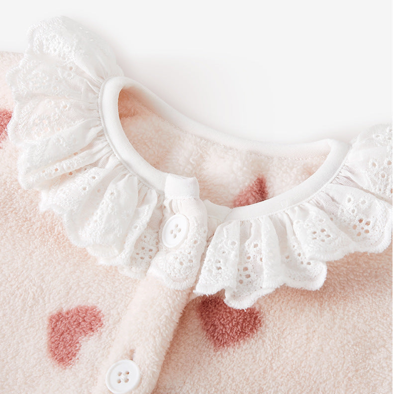 Girls Sweet Lace Trim Double Sided Fleece Jacket