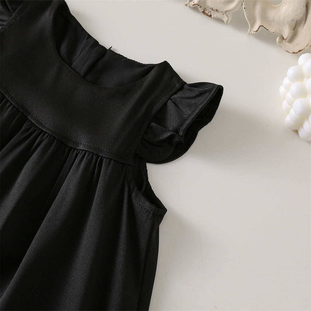 Girls Black & White Contrast Collar Shirt and Pinafore Dress Set