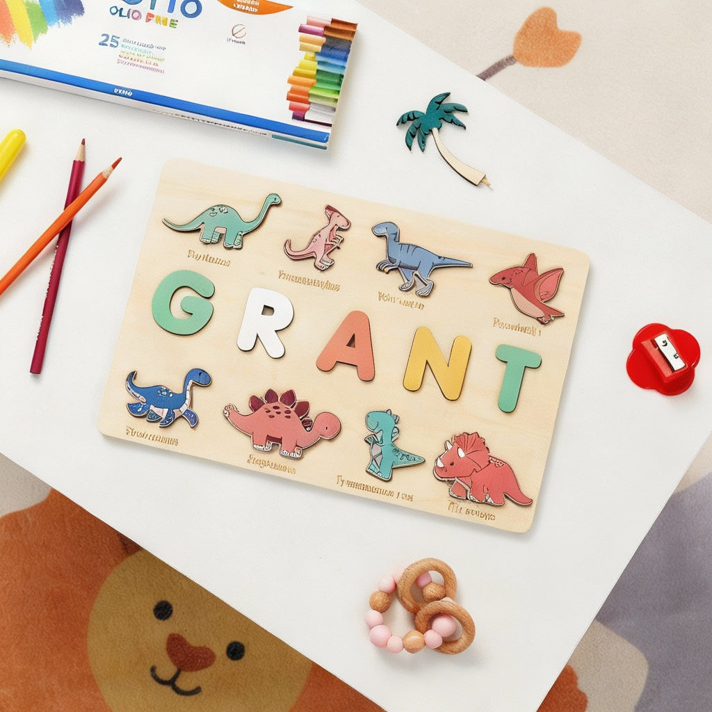 Dinosaurier-Steckpuzzle aus Holz für Kinder