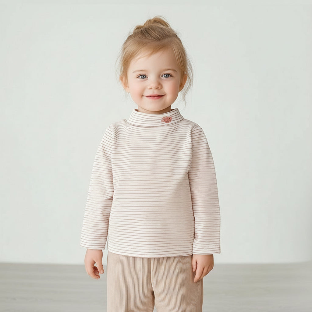 Kids Striped Mock Neck Thermal Long Sleeve T-Shirt
