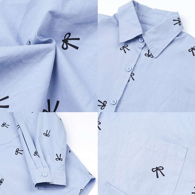 Girls’ Bow Print All-Over Long Sleeve Casual Shirt