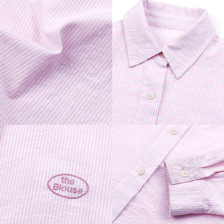 Camisa Casual de Manga Larga de Algodón a Rayas para Niñas