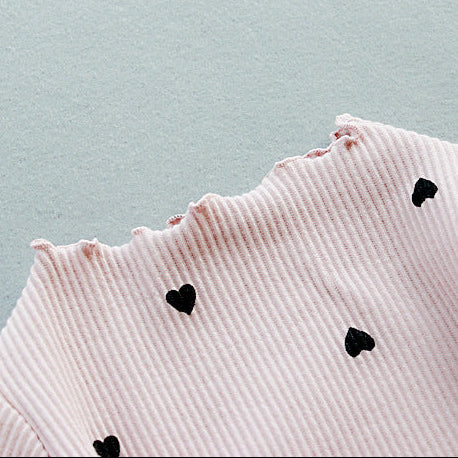 Girls’ Heart Ribbed Long Sleeve Cotton T-Shirt
