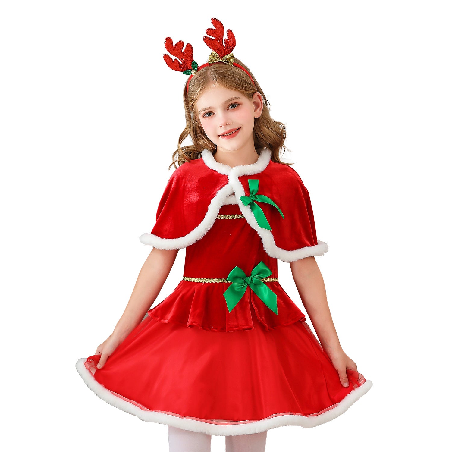 Christmas Costume Kids Cape Shawl Christmas Party Dress