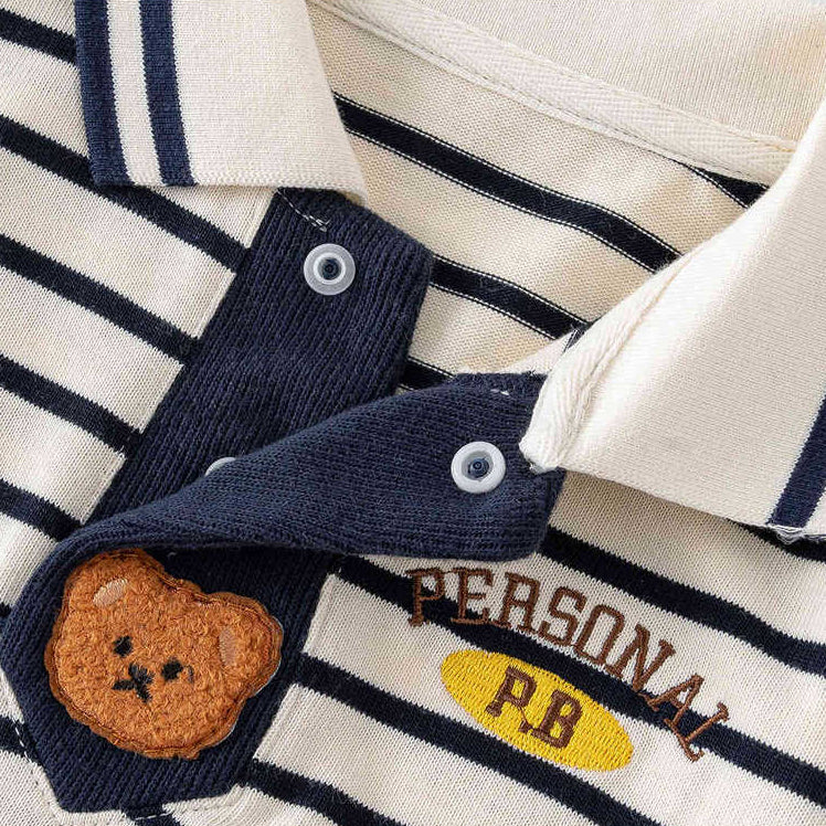 Boys Cartoon Striped Bear Athletic Tracksuit Set