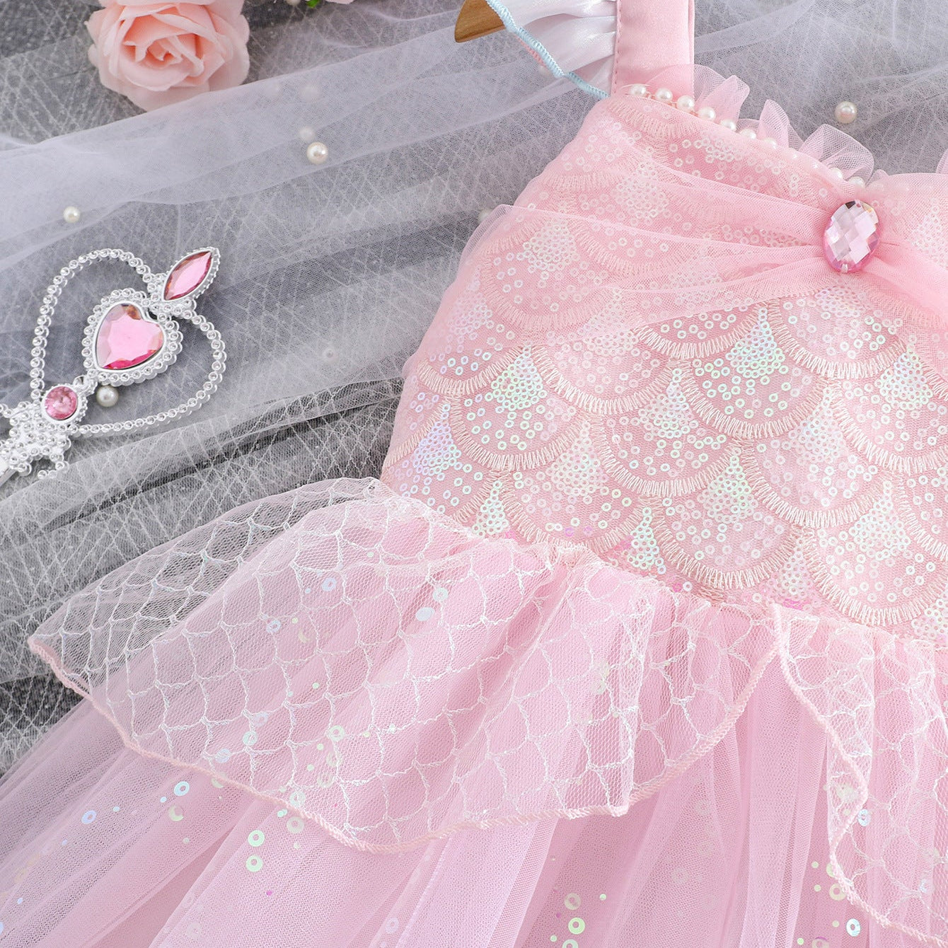 Girls Mermaid Princess Dress – Tulle Birthday Party Costume Dress for Kids