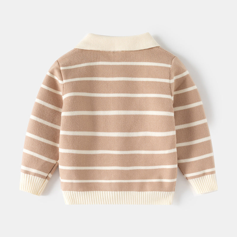 Boys Cartoon Embroidered Collared Sweater