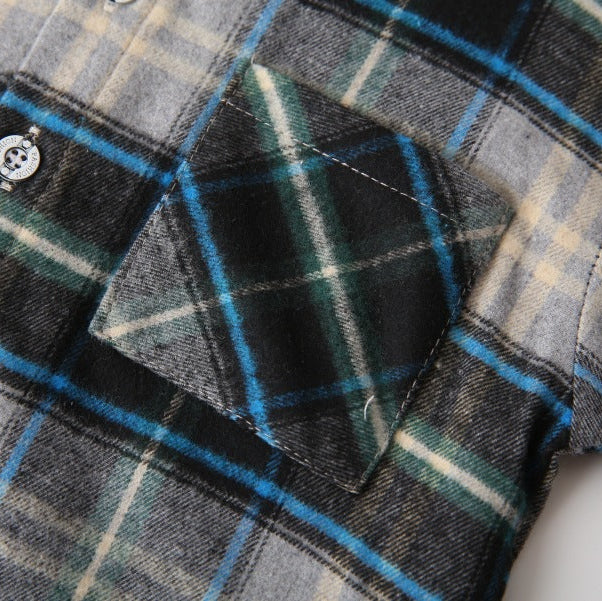 Boys Hooded Patchwork Plaid Pocket Long Sleeve Shirt Jacket