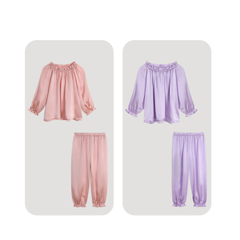 Conjunto de pijama para niña de primavera y otoño, de seda fresca, suave y agradable para la piel.
