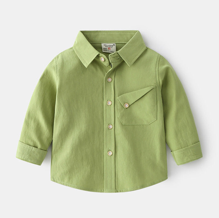 Boys’ Casual Candy Color Long Sleeve Cotton Shirt