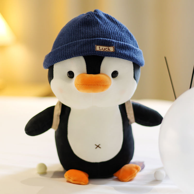 Cute Penguin Comfort Plush Toy with Knit Hat