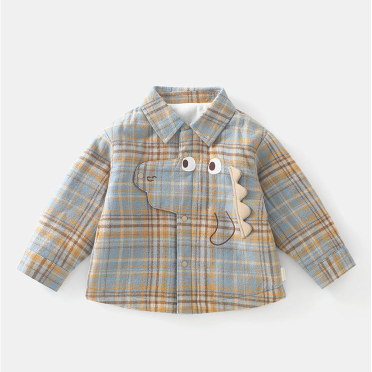 Kids’ Quilted Warm Cartoon Dinosaur Long Sleeve Shirt Jacket