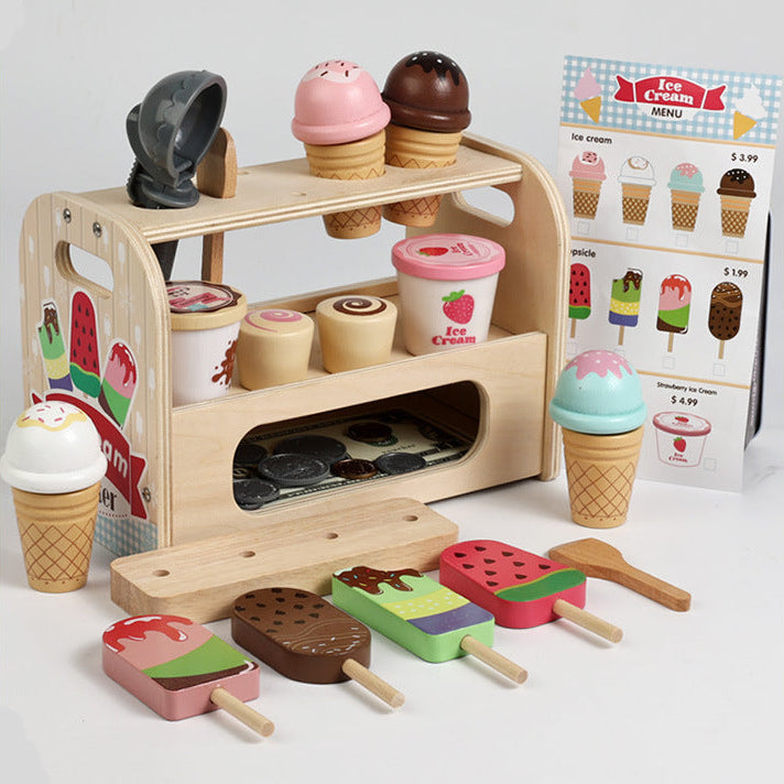Children's Wooden Ice Cream Stand Pretend Play Toy