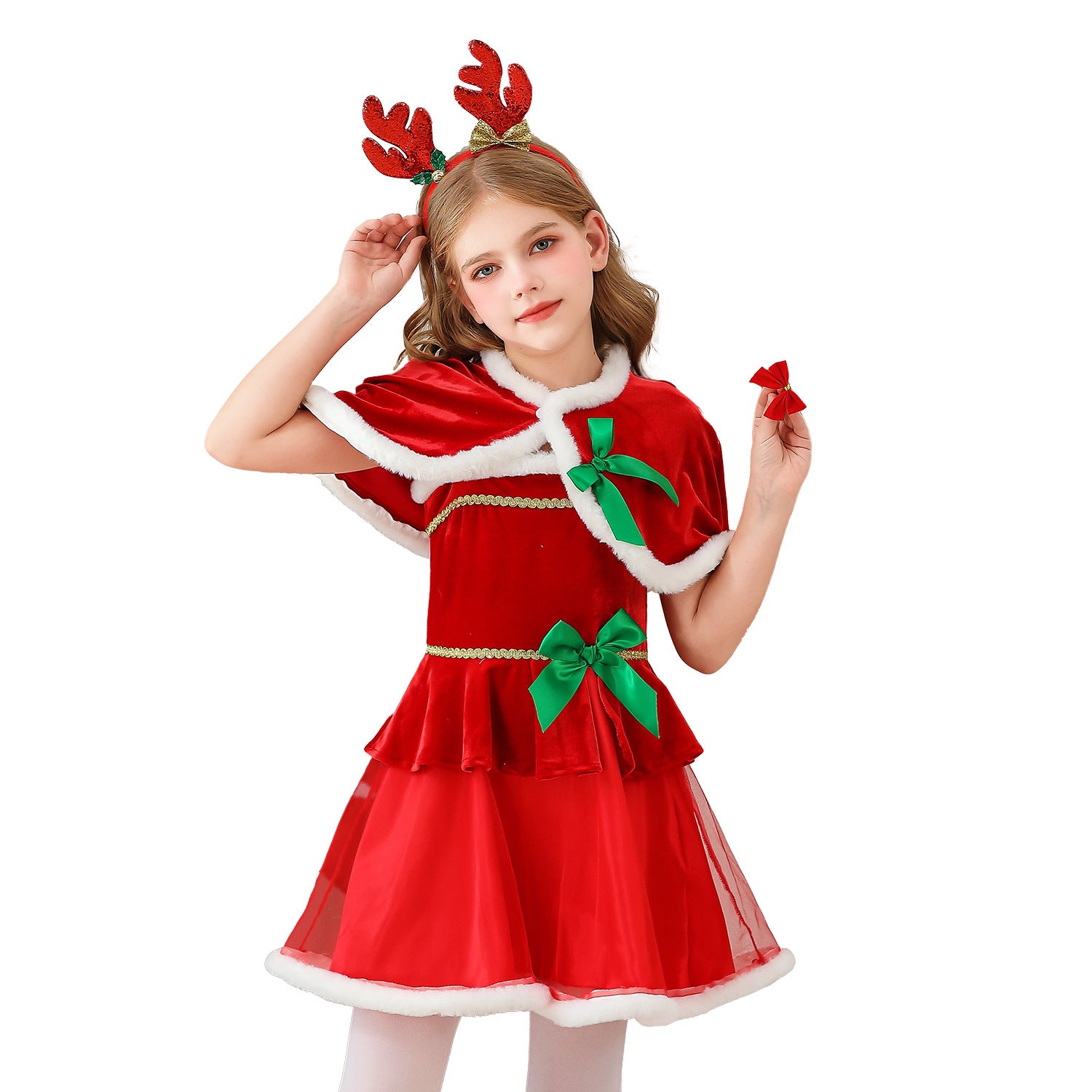 Christmas Costume Kids Cape Shawl Christmas Party Dress