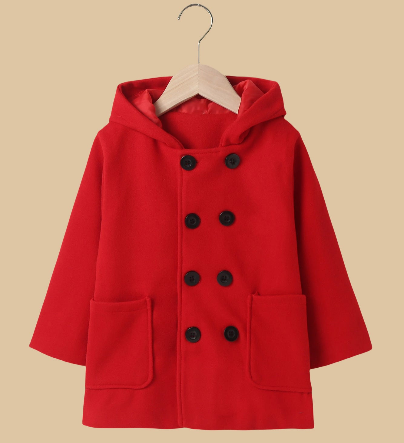 Girls Warm Double Breasted Wool Coat with Hood