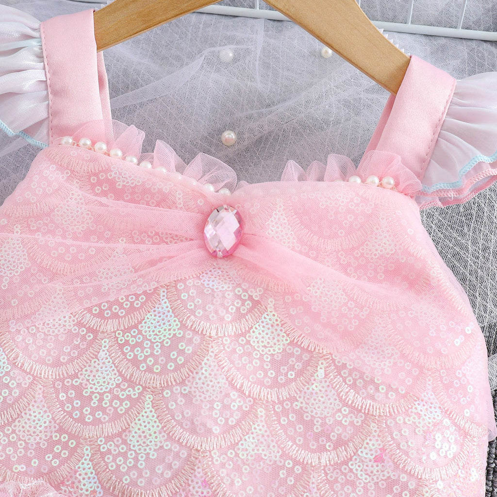 Girls Mermaid Princess Dress – Tulle Birthday Party Costume Dress for Kids