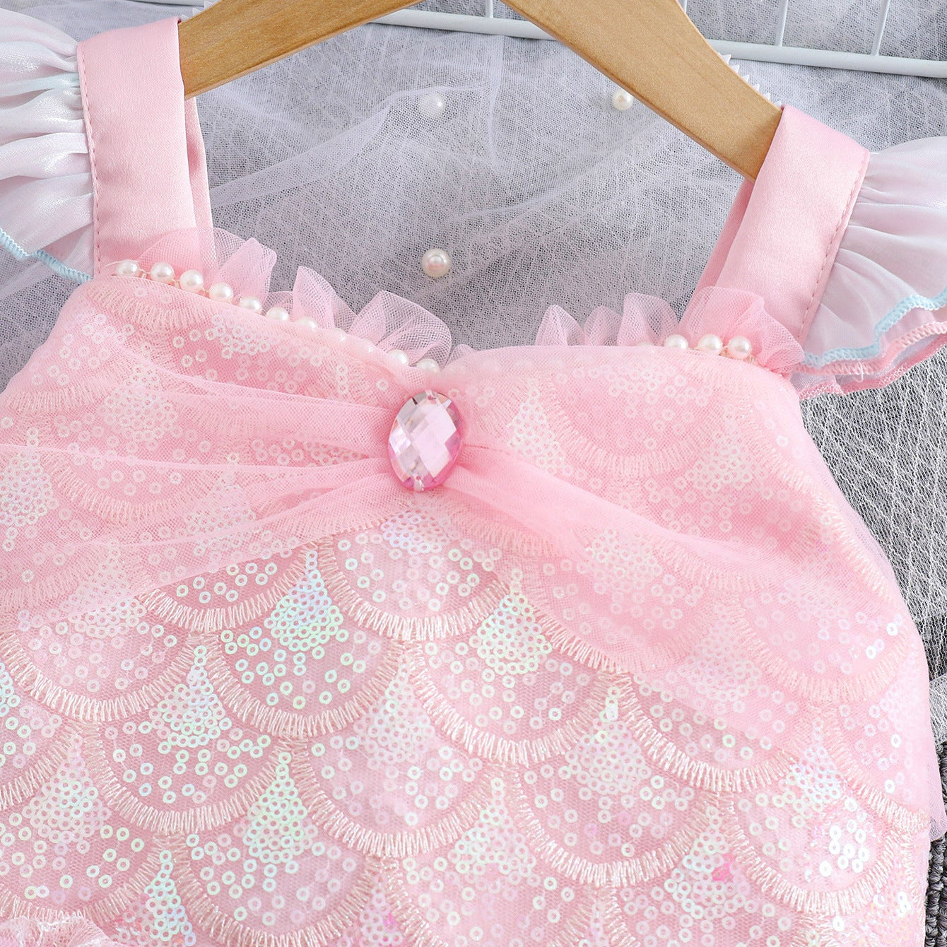 Girls Mermaid Princess Dress – Tulle Birthday Party Costume Dress for Kids