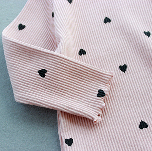 Girls’ Heart Ribbed Long Sleeve Cotton T-Shirt