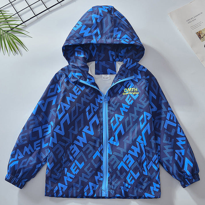 Boys’ Trendy Letter Print Hooded Jacket