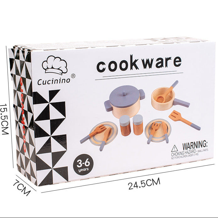 Children's Realistic Kitchen Cookware Set Wooden Pretend Play Toy
