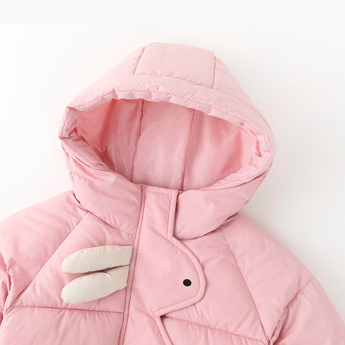 Chaqueta acolchada con capucha y dibujos animados para niñas, gruesa y cálida