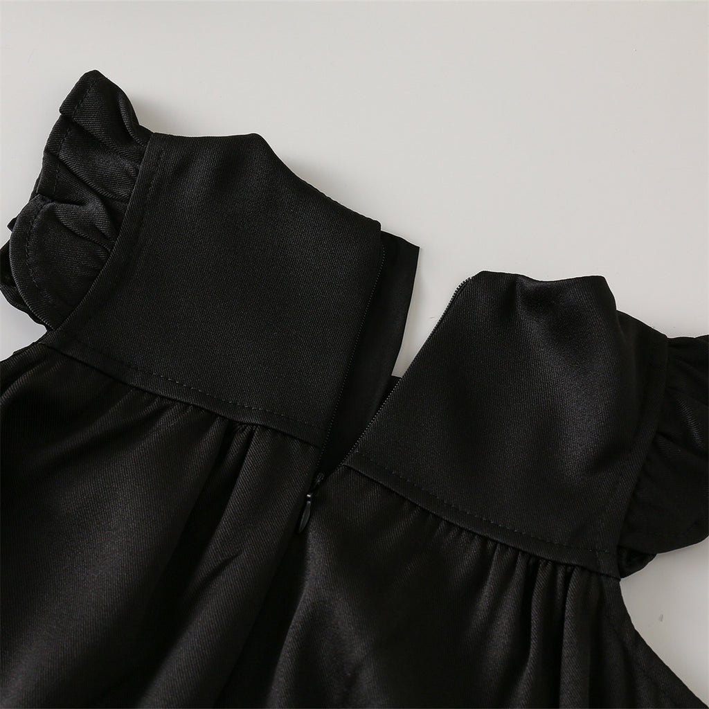 Girls Black & White Contrast Collar Shirt and Pinafore Dress Set