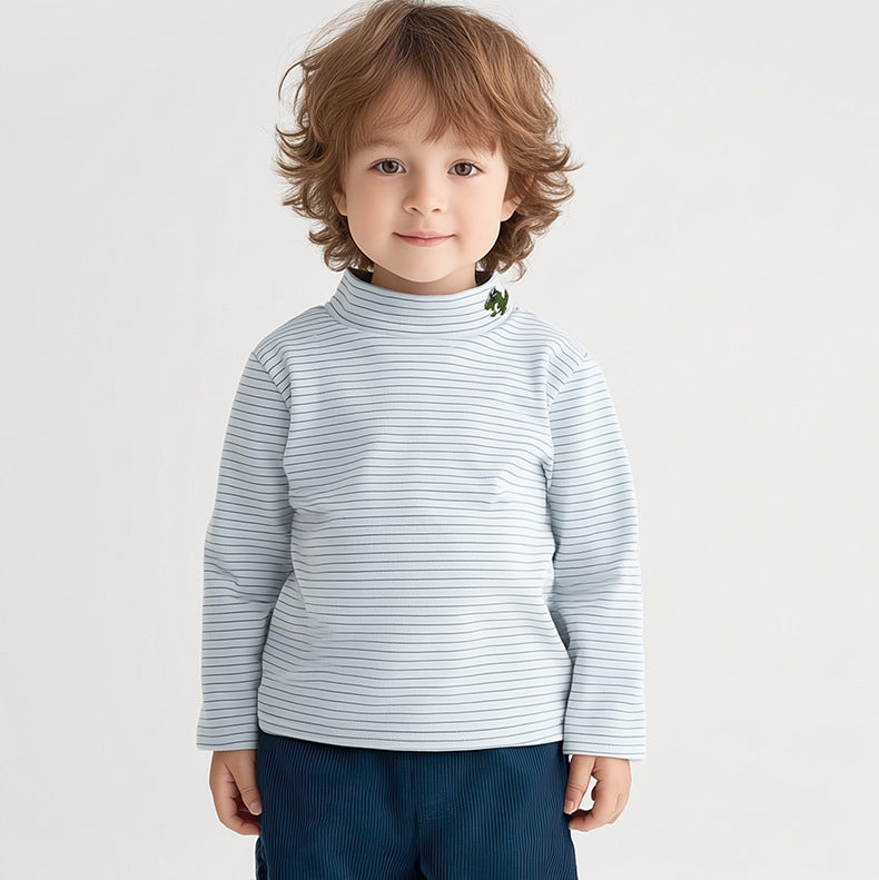 Kids Striped Mock Neck Thermal Long Sleeve T-Shirt