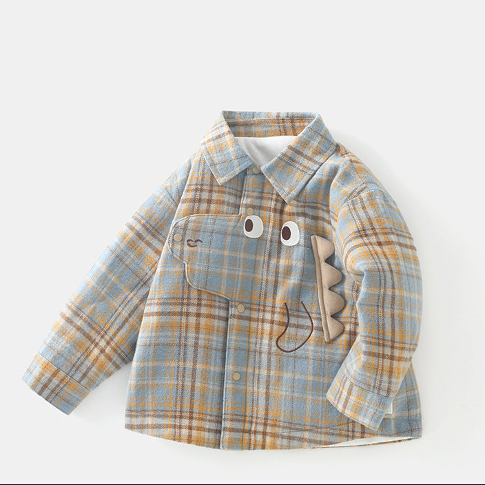 Kids’ Quilted Warm Cartoon Dinosaur Long Sleeve Shirt Jacket