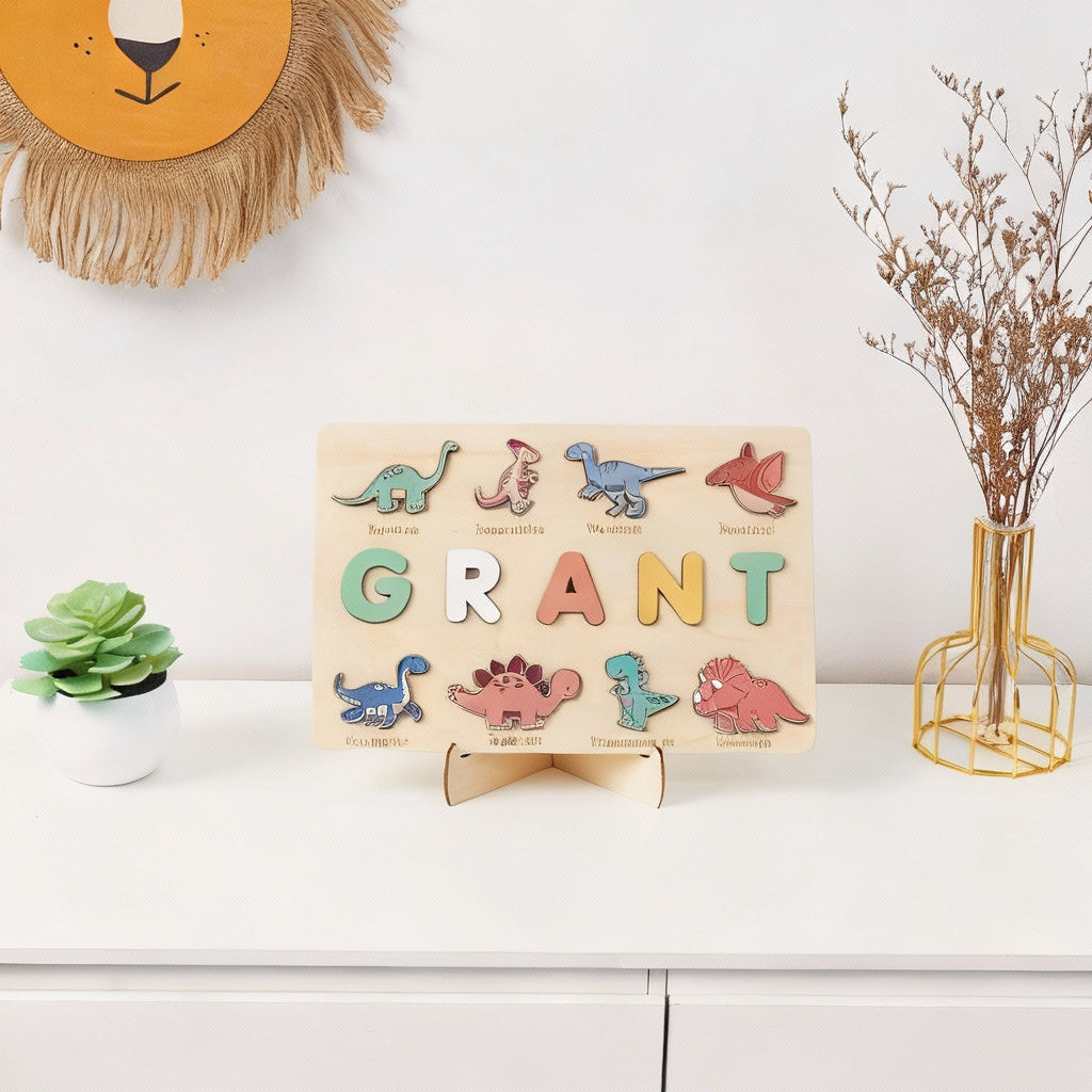 Dinosaurier-Steckpuzzle aus Holz für Kinder