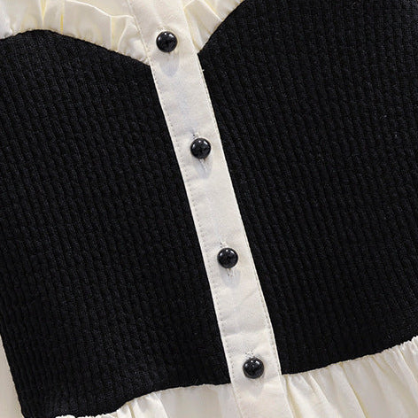 Conjunto Niña de Blusa Vintage Francesa con Cuello Volante y Pantalones Acampanados