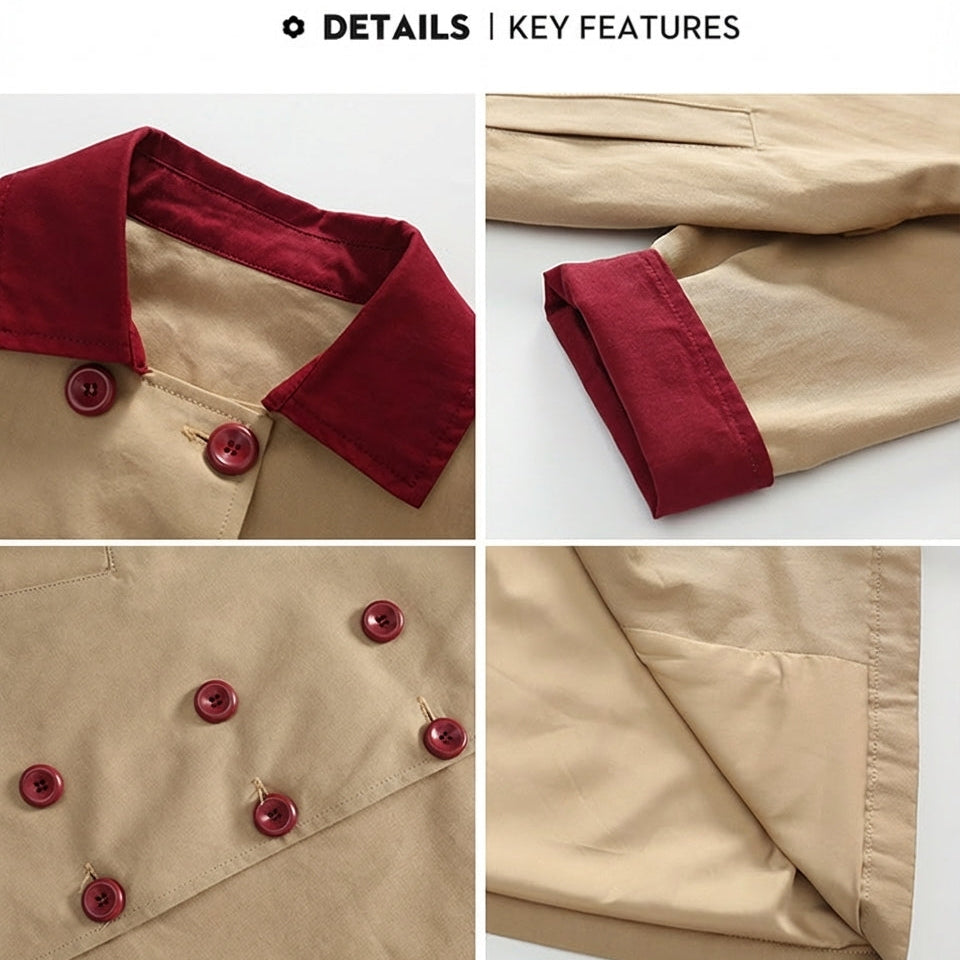 Mädchen Trenchcoat im französischen Stil mit Kontrastkragen und zweireihiger Knopfleiste in mittlerer Länge