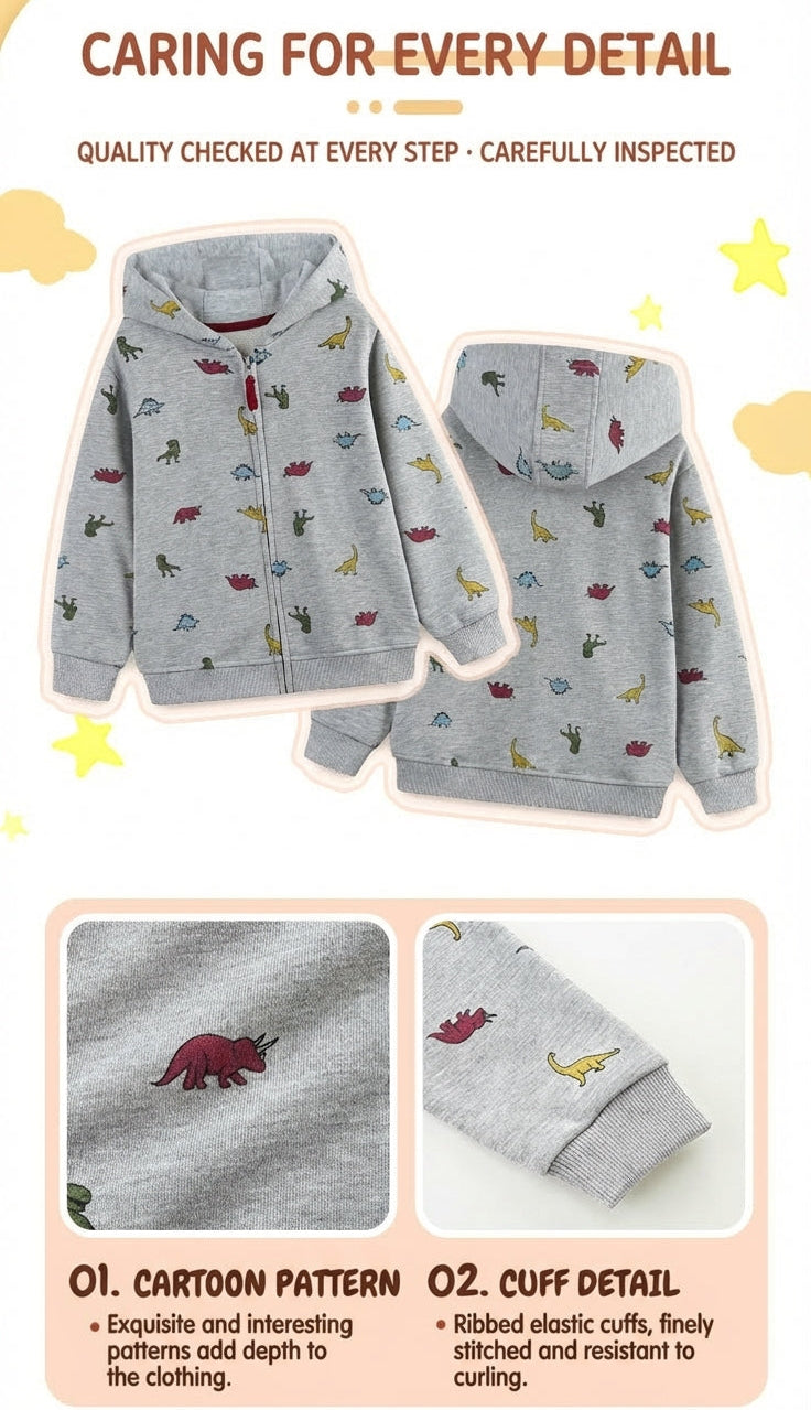Boys’ Dinosaur Graphic Hooded Cotton Jacket