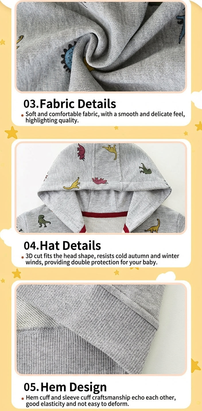 Boys’ Dinosaur Graphic Hooded Cotton Jacket